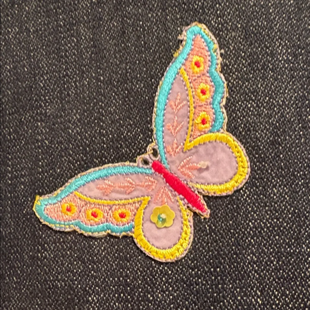 Vintage Dark Denim Tote Bag with Butterfly Accent